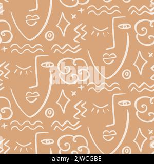 Ripetizione senza giunture di una faccia astratta del disegno di una linea Illustrazione Vettoriale