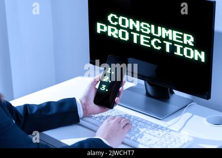 Ispirazione che mostra la protezione dei Consumer Fair Trade Laws per garantire la protezione dei diritti dei consumatori. Internet concetto Fair Trade leggi per garantire Foto Stock