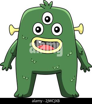 Tre Eyed Monster Cartoon colorato Clipart Illustrazione Vettoriale