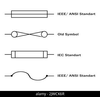 Simboli diversi del fusibile su sfondo bianco. Foto Stock