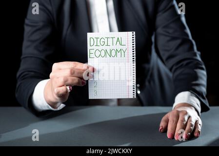 Didascalia di testo che presenta Digital EconomyNetwork mondiale di attività e tecnologie economiche. Business Concept rete mondiale di economia Foto Stock