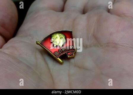 Badge con Vladimir Ilyich Lenin. Foto Stock