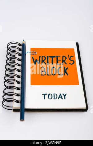 Visualizzazione concettuale Writer s è BlockCondition di non essere in grado di pensare a cosa scrivere. Condizione di concetto di affari di non essere in grado di pensare a che cosa Foto Stock