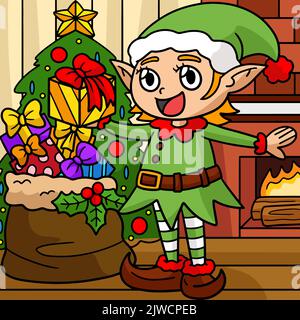 Natale Elfo colorato Cartoon Illustrazione Illustrazione Vettoriale