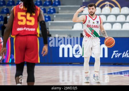 Tbilisi, Georgia, 4th settembre 2022. Deyan Karamfilov di Bulgaria gesti durante il gruppo FIBA EuroBasket 2022 Una partita tra Bulgaria e Montenegro alla Tbilisi Arena di Tbilisi, Georgia. Settembre 4, 2022. Credito: Nikola Krstic/Alamy Foto Stock