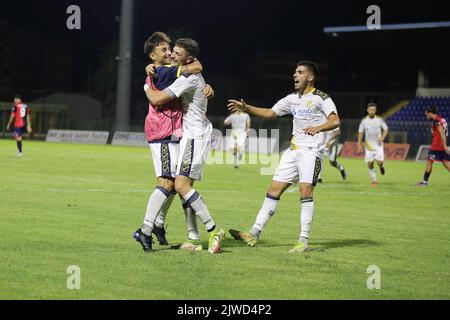 Pagani, Italia. 04th Set, 2022. Pagani, Salerno, Italia - 04 settembre 2022 :visto Pandolfi Luca (7) Juve Stabia gioisce dopo aver segnato il gol. Campionato Italiano di Calcio, Lega Pro, primo giorno. Campionato 2022/2023 . Gelbison Vs Juve Stabia 1 - 3 (Photo by Pasquale Senatore/Pacific Press) Credit: Pacific Press Media Production Corp./Alamy Live News Foto Stock