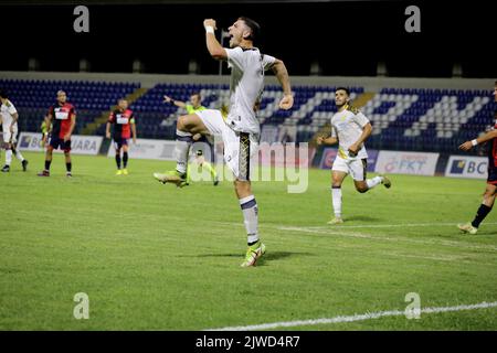 Pagani, Italia. 04th Set, 2022. Pagani, Salerno, Italia - 04 settembre 2022 :visto Pandolfi Luca (7) Juve Stabia gioisce dopo aver segnato il gol. Campionato Italiano di Calcio, Lega Pro, primo giorno. Campionato 2022/2023 . Gelbison Vs Juve Stabia 1 - 3 (Photo by Pasquale Senatore/Pacific Press) Credit: Pacific Press Media Production Corp./Alamy Live News Foto Stock