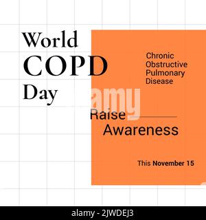 La composizione della giornata mondiale della bpco aumenta il testo di sensibilizzazione su sfondo bianco e arancione Foto Stock
