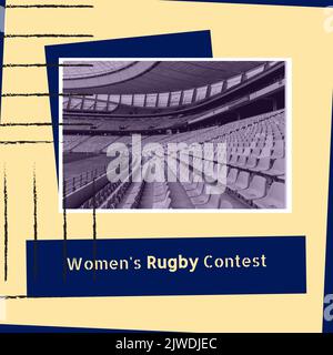 Composizione del testo del concorso di rugby femminile sullo stadio sportivo Foto Stock