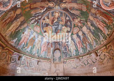 Affreschi in tre chiesa a croce. Goreme, Cappadocia, Turchia Foto Stock