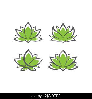 modelli di set di logo linear lotus. Confezione con logo Vector floreale lineare in loto. Disegno fiore di loto contorno. Illustrazione vettoriale. Icona Lotus. Illustrazione Vettoriale