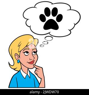 Ragazza che pensa ad un animale domestico - Un'illustrazione del cartone animato di una ragazza che pensa ad adottare un animale domestico per la compagnia. Illustrazione Vettoriale