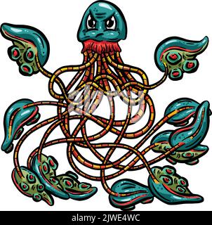 Octopus Squid come Cartoon Logo personaggio con un sacco di Tentacoli Illustrazione Illustrazione Vettoriale