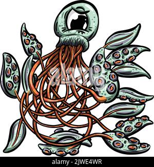 Octopus Squid come Cartoon Logo personaggio con un sacco di Tentacoli Illustrazione Illustrazione Vettoriale