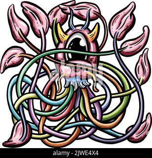 Octopus Squid come Cartoon Logo personaggio con un sacco di Tentacoli Illustrazione Illustrazione Vettoriale