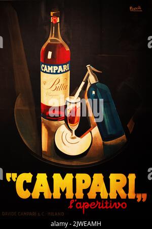 Vecchio poster pubblicitario di Campari. Immagine scattata alla Galleria Campari vicino a Milano. Foto Stock