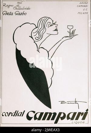 Vintage pubblicità di Cordial Campari in bianco e nero. Immagine scattata alla Galleria Campari vicino a Milano. Foto Stock