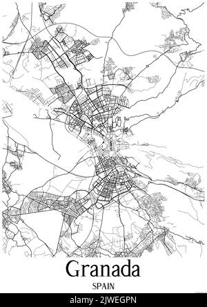 Mappa urbana in bianco e nero di granada. Foto Stock