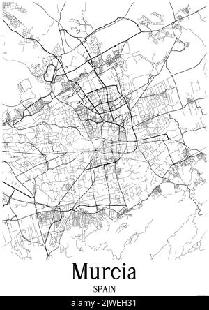 Mappa urbana in bianco e nero di murcia. Foto Stock