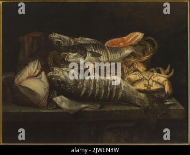 Natura morta con pesci e crostacei su una tavola. Beijeren, Abraham van (1620 aut 1621-1690), autore Foto Stock