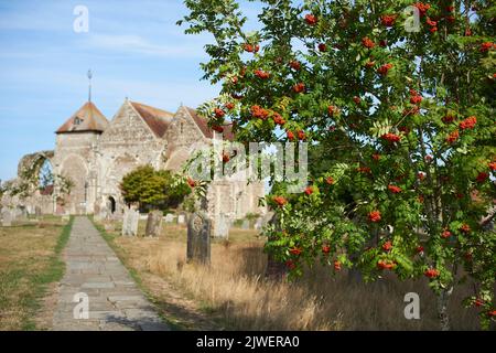 Il cimitero della chiesa medievale di San Tommaso Martire nella città di Winchelsea, Sussex orientale, Regno Unito Foto Stock