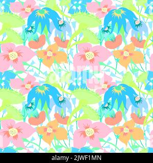 Illustrazione di piante esotiche. Collage creativo di fiori tropicali. Ripetizione senza giunture. Modello per il progetto. Illustrazione Vettoriale