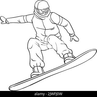 Snowboard isolato colorazione pagina per bambini Illustrazione Vettoriale