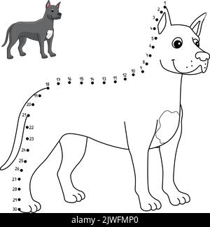 Dot to Dot Grande Dane Dog isolato colorazione pagina Illustrazione Vettoriale