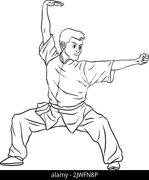 Kung fu pagina di colorazione isolata per bambini Illustrazione Vettoriale