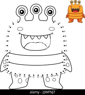 Dot to Dot Monster tre colori isolati Eyed Illustrazione Vettoriale