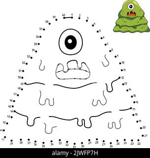 Dot to Dot Monster Slime isolato colorazione pagina Illustrazione Vettoriale