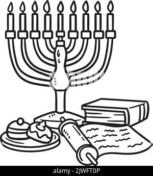 Hanukkah Menorah colorazione isolata pagina per bambini Illustrazione Vettoriale