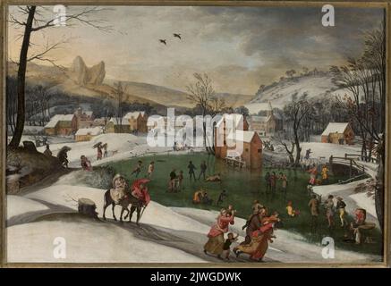 Paesaggio invernale con il volo per l'Egitto. Mostaert, Gillis, i (1528-1598), pittore, Grimmer, Jacob (1525/1526-post 1589), pittore Foto Stock