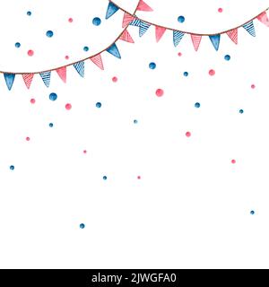 Sfondo con ghirlande e bolle. Clitpart vacanza acquerello nei colori blu e bordeaux. Foto Stock