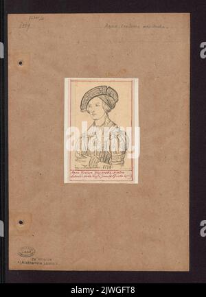 Ritratto della regina ungherese e boema Anna di Boemia e Ungheria nel suo 17th° anno di vita, busto in abbigliamento dal 1st° quarto del 16th° secolo, secondo il ritratto di Hans Maler zu Schwanz dall'anno 1519. Minore, Aleksander (1814-1884), disegnatore, cartoonista, Hans Maler zu Schwaz (inter 1480 et 1488- inter 1526 et 1529), pittore Foto Stock