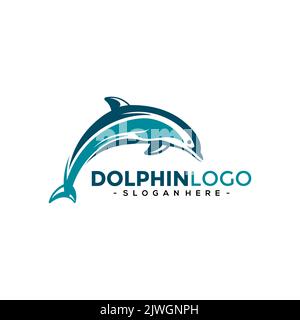 Vettore modello logo Dolphin. Design del logo Dolphin Jumping. Illustrazione Vettoriale