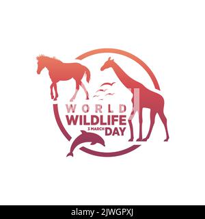3 marzo, modello di progettazione del logo della Giornata Mondiale della Fauna. Illustrazione vettoriale. Illustrazione Vettoriale