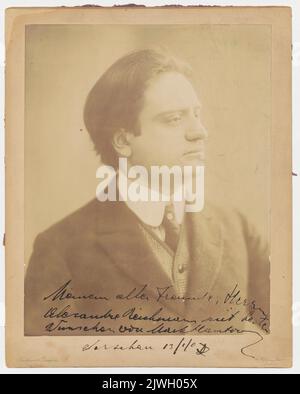 Ritratto di Mark Hambourg (1879-1960), pianista britannico di origine russa (busto, vista profilo) - Fotografia con dedica ad Aleksander Rajchman del 13th gennaio 1910 (?). Foulsham & Banfield (Londyn ; studio fotografico ; ca 1906-ca 1920), studio fotografico Foto Stock