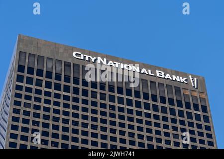 Los Angeles, California, USA - 5 luglio 2022: La City National Bank firma l'edificio presso la sua sede a Los Angeles, California, USA Foto Stock