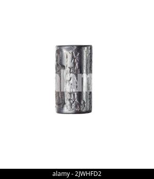 Pieczęć cylindryczna ze sceną prezentacji. Nieznany warsztat babiloński, laboratorio Foto Stock