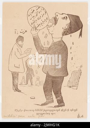Flier – caricatura di un dignitario che si rompe i denti con Izzet Pasha sullo sfondo. Ignoto, artista grafico Foto Stock