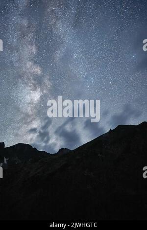 Cielo stellato sopra la riserva di Katunsky nelle montagne di Altai appena quattro ore in aereo da Mosca e vi trovate in un mondo completamente diverso: Il mondo delle montagne giovani maestose, le valli verdi collinari ampie, le foreste di cedro, i fiumi turbolenti e i laghi glaciali. Altai! Foto Stock