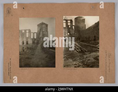 Mir (Bielorussia). Castello - due viste: Dalle mura una delle torri e su materiali da costruzione nel cortile. Sconosciuto, fotografo Foto Stock