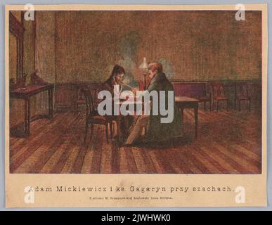 Riproduzione di un dipinto: Bilińska-Bohdanowicz, Anna (1857-1893), Adam Mickiewicz e padre Gagaryn che gioca a scacchi; estratto da una rivista. Tygodnik Ilustrowany (Warszawa ; czasopismo ; 1859-1939), editore Foto Stock