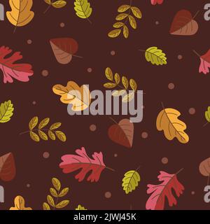 Collezione di modelli autunnali piatti con foglie colorate Illustrazione Vettoriale