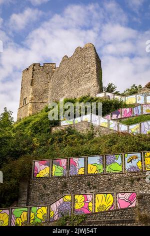 Vedute dall'interno del Castello di Lewes, Sussex, sud-est dell'Inghilterra Foto Stock