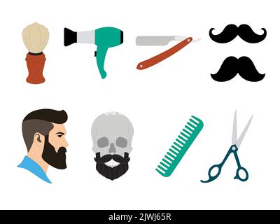 Set di icone barbiere. Sagome di simboli barbiere isolate sullo sfondo. Illustrazione vettoriale per la progettazione di pagine Web e app mobili. Illustrazione Vettoriale