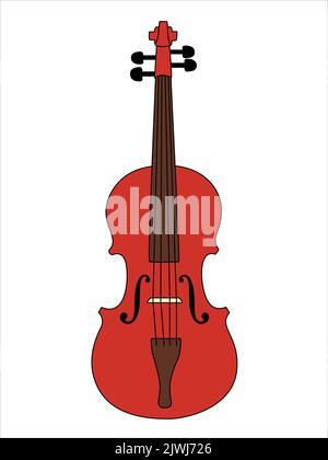 Violino. Silhouette di un violino classico. Strumento musicale a corde. Stile cartoon vettoriale piatto su sfondo isolato. Illustrazione Vettoriale