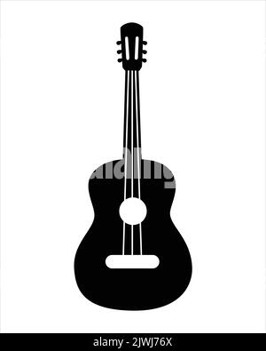 Icona della chitarra classica. Chitarra acustica. Silhouette. Strumento musicale a corde. Stile cartoon vettoriale piatto su sfondo isolato. Illustrazione Vettoriale