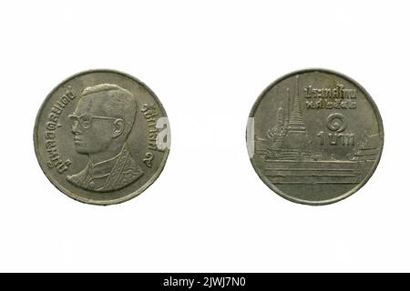 Un Baht Coin, fronte e retro, Thailandia Foto Stock